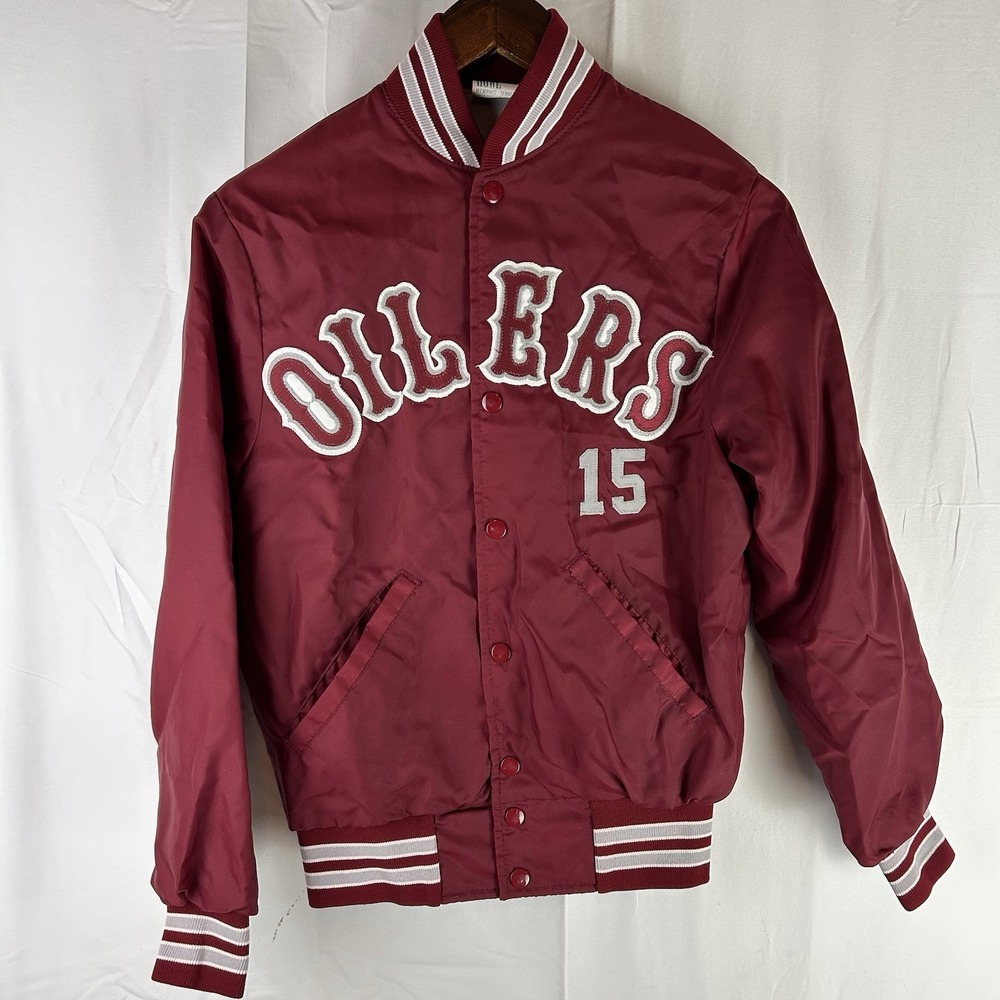 Vintage HOWE Athletic Jacket Oilers Red Made in USA Boys‎ Youth XL #15 80s 90s